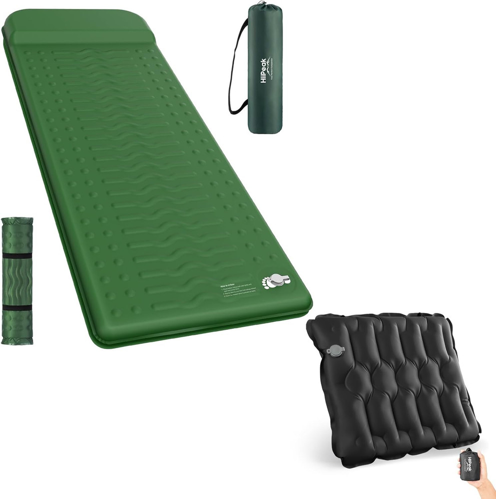 Compact Memory Sleeping Pad and Inflatable Seat Cushion
