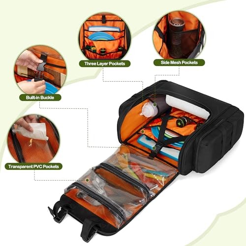 Large Tactical Camping Kitchen Organizer, Hanging Cookware Storage Bag Black