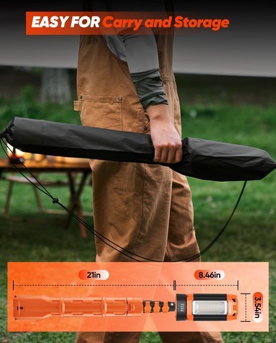 Saker Portable Camping Light with Stand 73.2" Rechargeable Work Orange