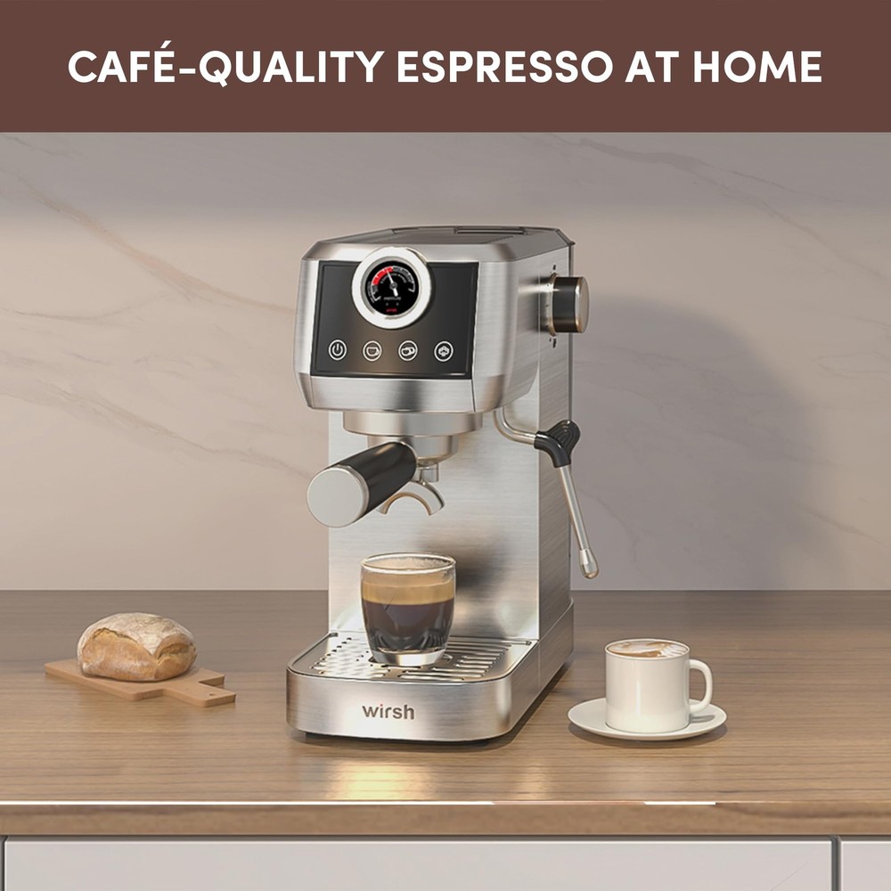 Espresso Machine, 20 Bar Semi-Automatic Espresso Maker with Pressure Gauge, S...