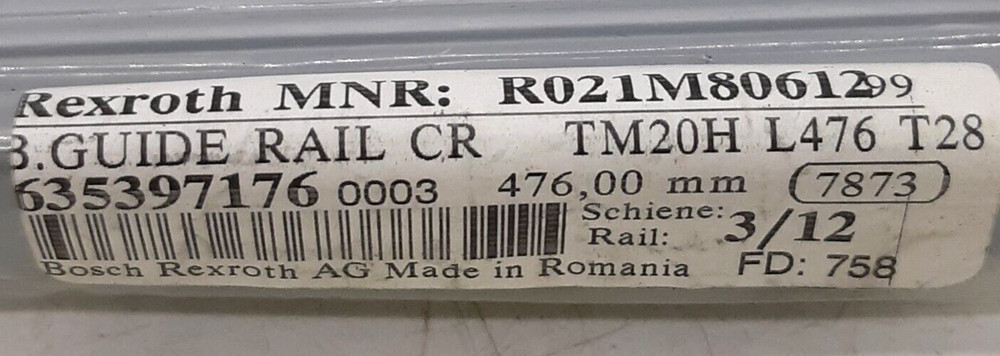 Rexroth R021M80612 Linear Guide Rail 19"