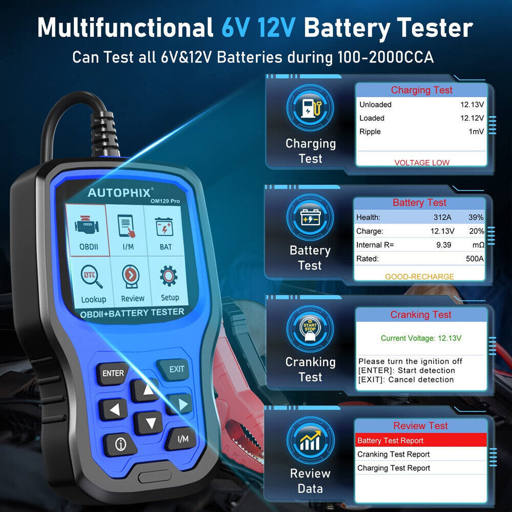 AUTOPHIX OM129 Pro OBD2 Scanner Full Check Engine Code Reader 12V Battery Test