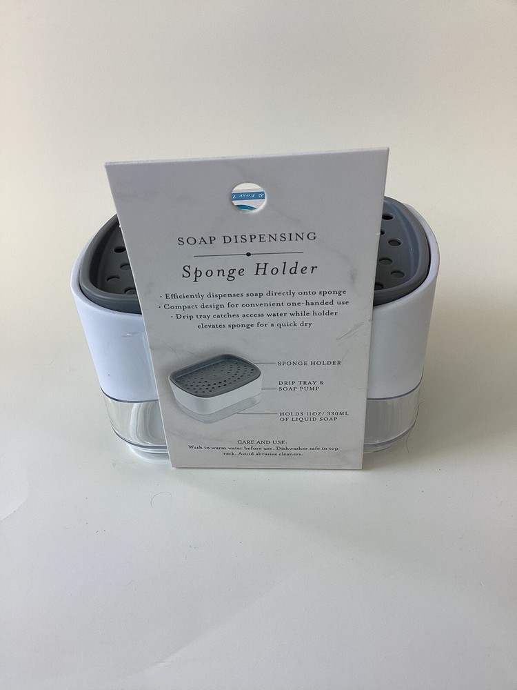 Core Kitchen~ White/Gray Soap Dispensing Sponge Holder