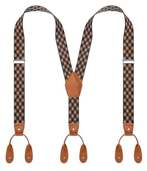Suspenders for Men Button End Adjustable Y-Back Elastic 47 Inches