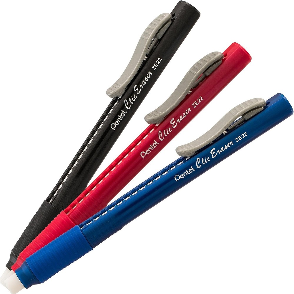 Clic Retractable Eraser with Grip, 3 Pack