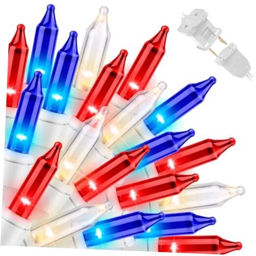 100 Count Red White and Blue Mini String Lights with White Red White Blue