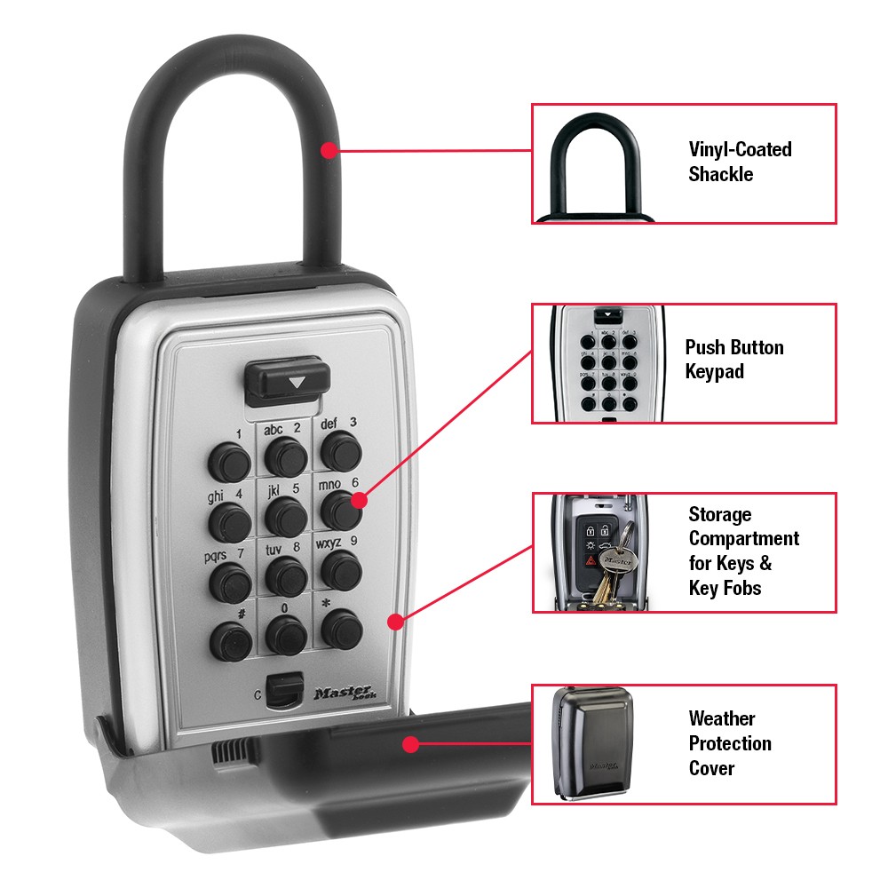 Master Lock 5422D 3-1/8" Lock Box Combination Push Button Portable Key Safe