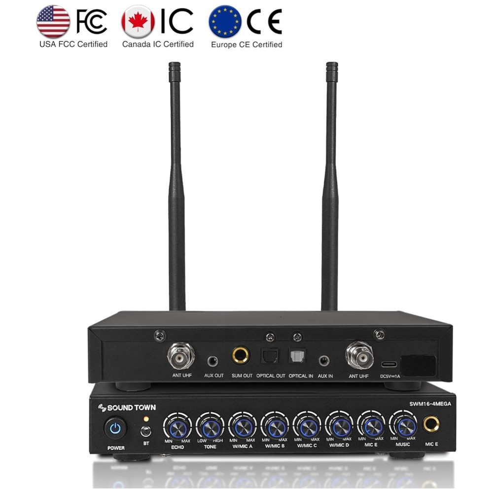 UHF Wireless Microphone Mixer System - 4 Metal Handheld Mics