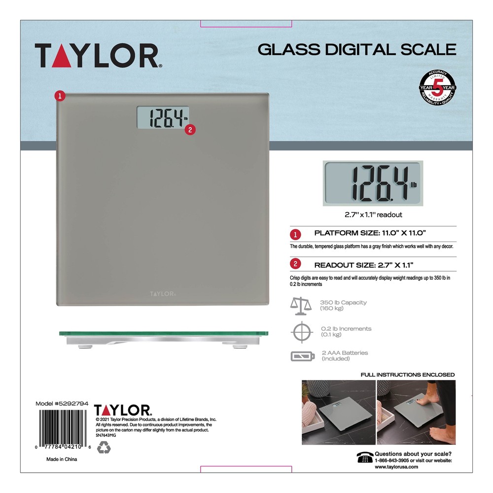 DIGITAL BATHROOM SCALE Glass Battery Powered 350 Lb Capacity
