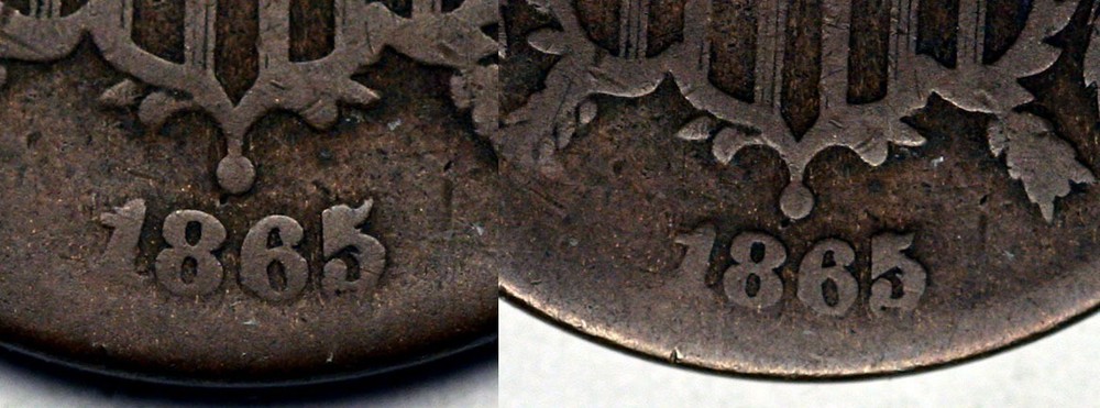 1865  Two Cent Piece - Repunched Date