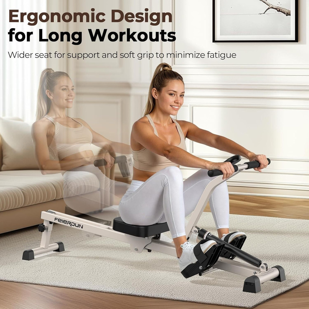 FEIERDUN Hydraulic Rowing Machine for Home, Compact Adjustable Rower with 12 Res