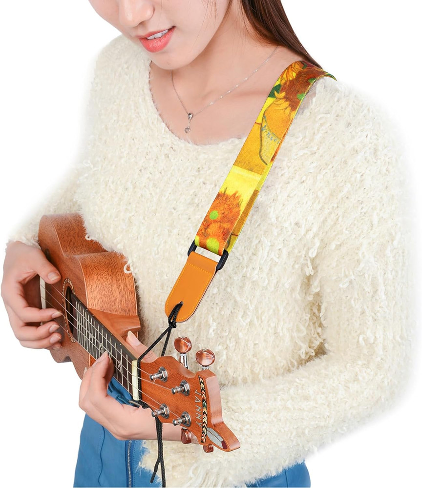 Ukulele Strap - Uke Shoulder Straps with Leather Ends for Soprano Concert Tenor