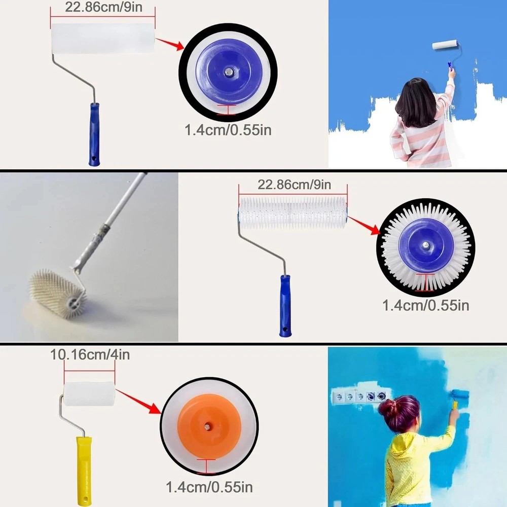 Self-Leveling Cement & Epoxy Floor Tool Kit – Rake, 9” Spike Rollers, 4” Paint R