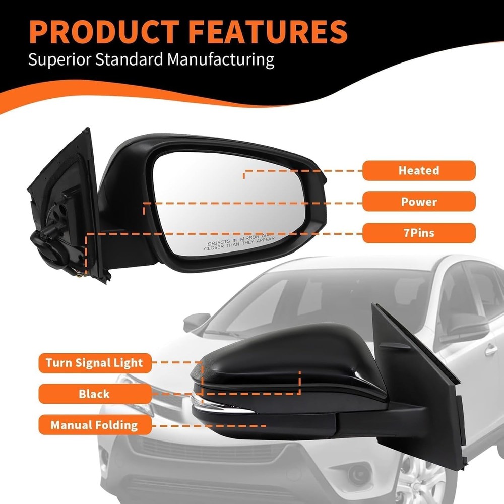 Right Passenger Side Mirror Assembly Compatible with Rav-Four 2013-2015 with Hea