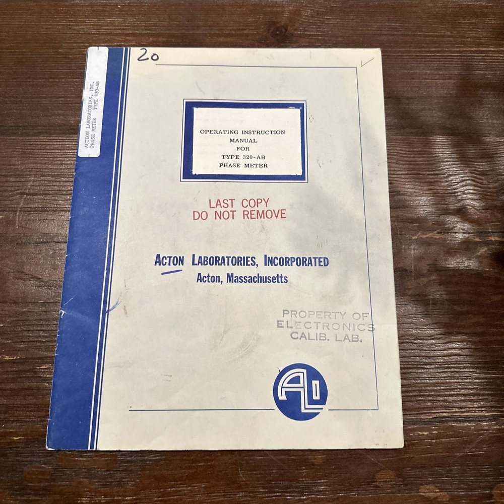 Acton Laboratories Type 320-AB Phase Meter Operating Instruction Manual 1959