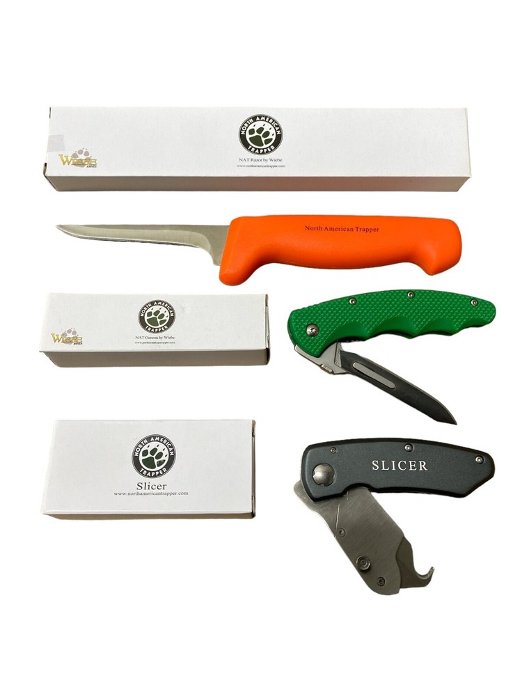 3 SKINNING KNIFE BUNDLE ~ Replaceable, Gut-Hook & Fixed ~ North American Trapper