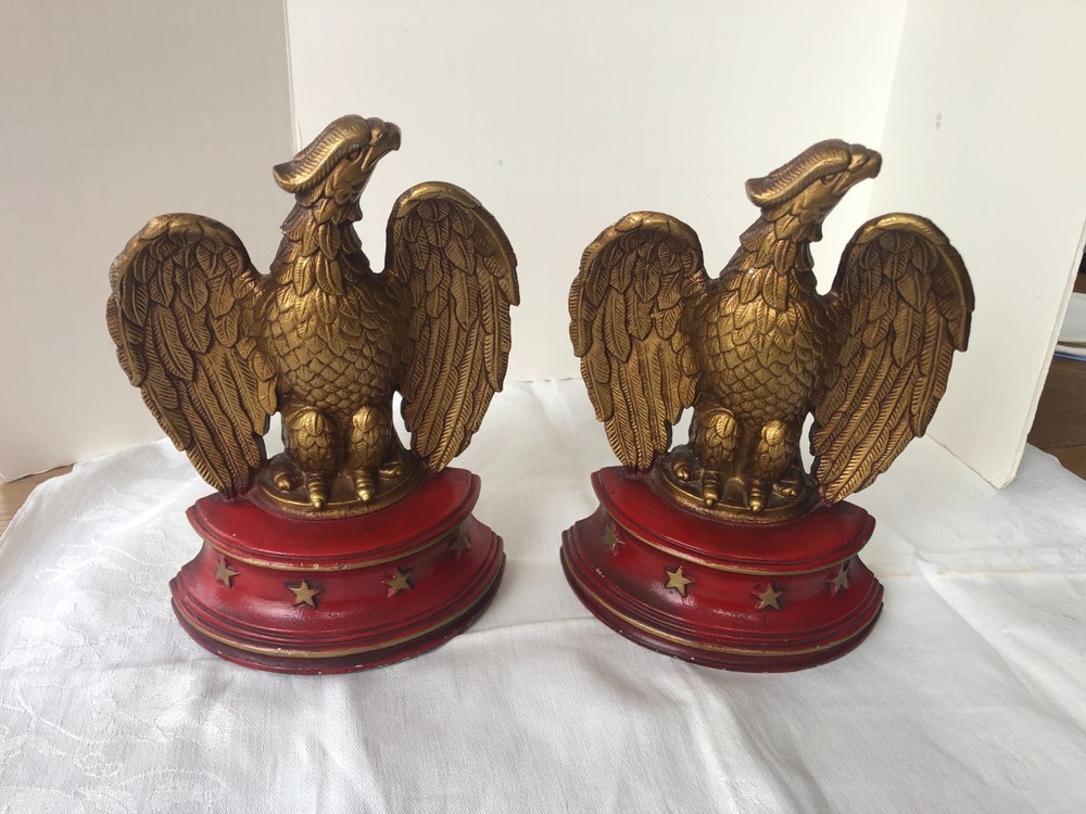 Pair Sexton USA Z Metal Eagle Bookends, Signed