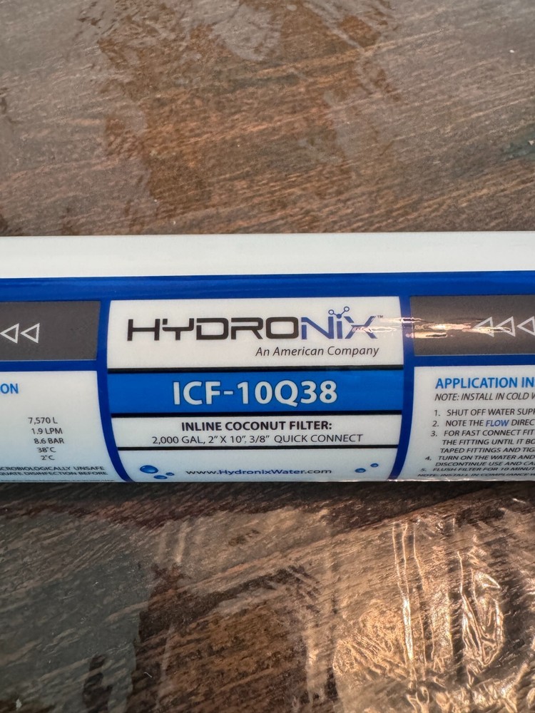 Hydronix ICF-10Q38 Inline Coconut Carbon Water Filter 2000 Gal 3/8 Quick Connect