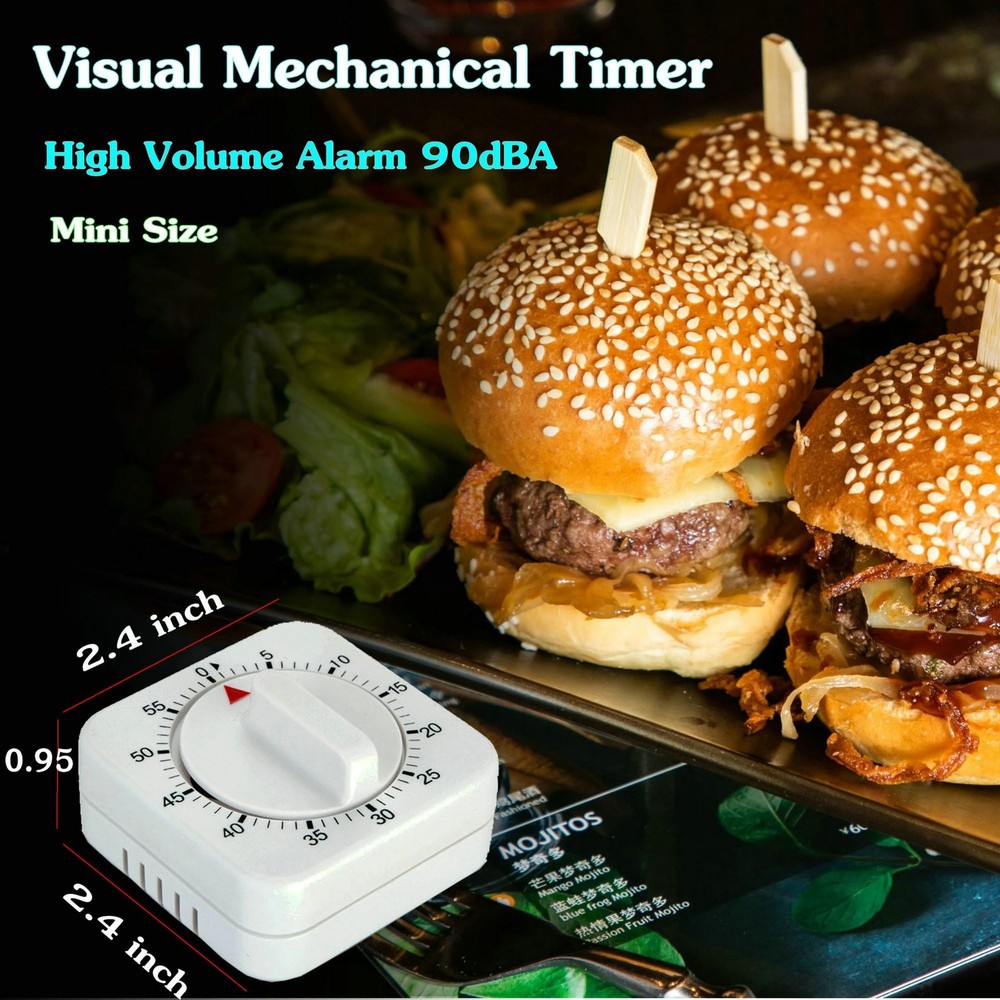 Square 60 Minute Mechanical Kitchen Timer - Visual Kitchen Cooking Timer Cloc...