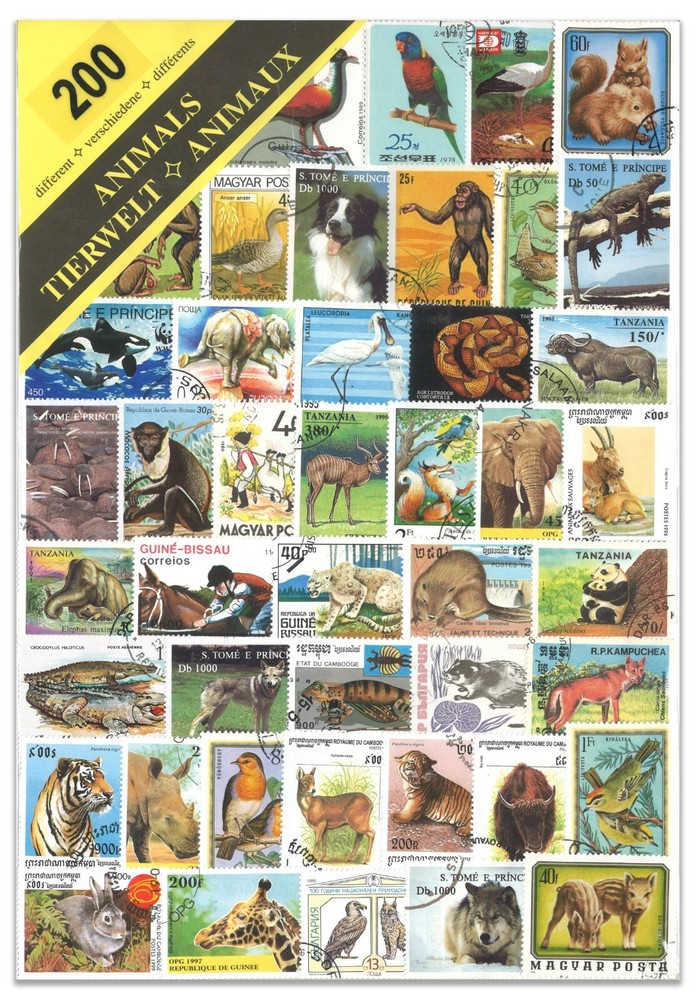 200 Different Animals Used Stamps Thematic Window Display Packet
