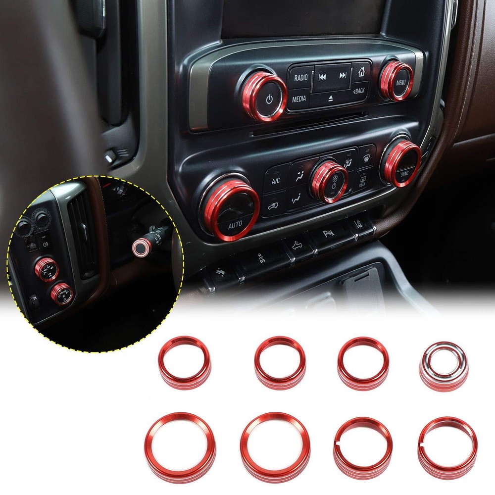 8pcs Center Console Control Switch Knob Trim For Chevy Silverado 2014-2018 NEW