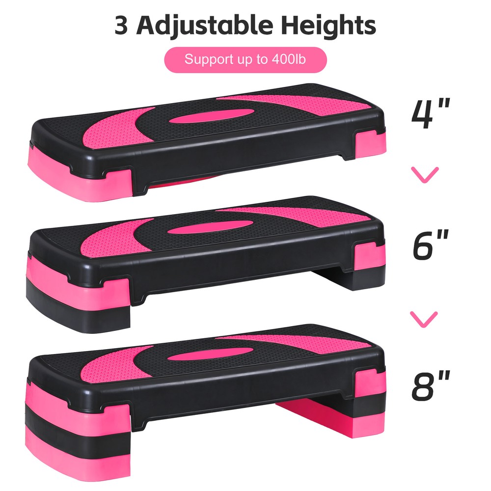 31" Aerobic Step Platform Exercise Stepper Workout Step 4"-6"-8" w/Risers Pink