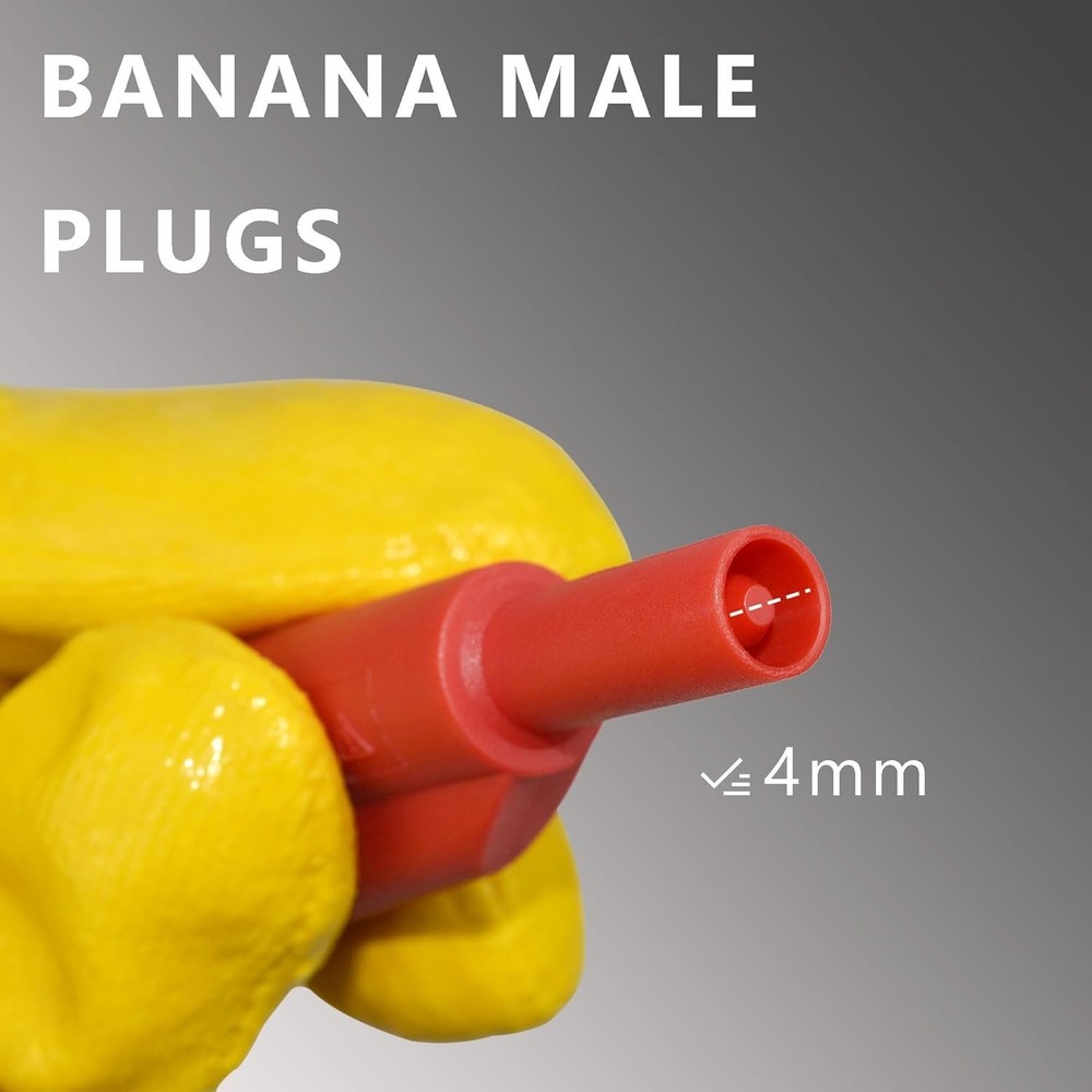 2-Pack Red & Black Stackable Banana Plug Leads for Multimeter & Circuit Testing