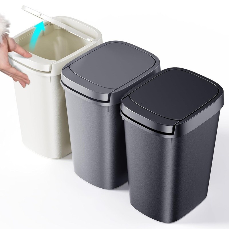 Compact Press Top Trash Can Odor Control Rectangular Wastebasket Indoor Use