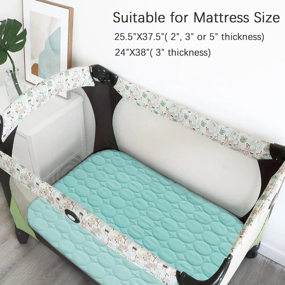 Pack and Play Sheets Fitted Quilted Waterproof Protector, 2 Pack Playard Mattres