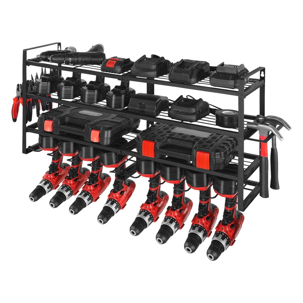 VEVOR Power Tool Organizer Wall Mount 4-Layer Tool Storage Rack 8 Drill Holders