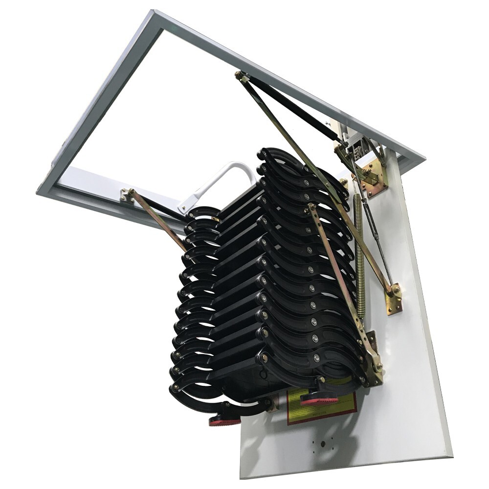 Black Loft Extension Ladder, Carbon Steel Pull Down Retractable Ceiling Access S