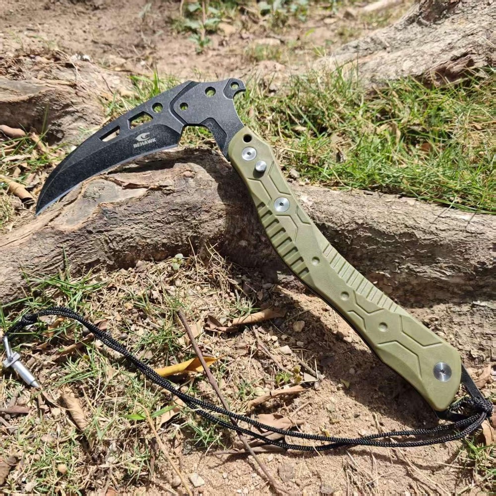 Folding Sickle Knife With Sheath, Quick Release Tactical Survival Tool with S...