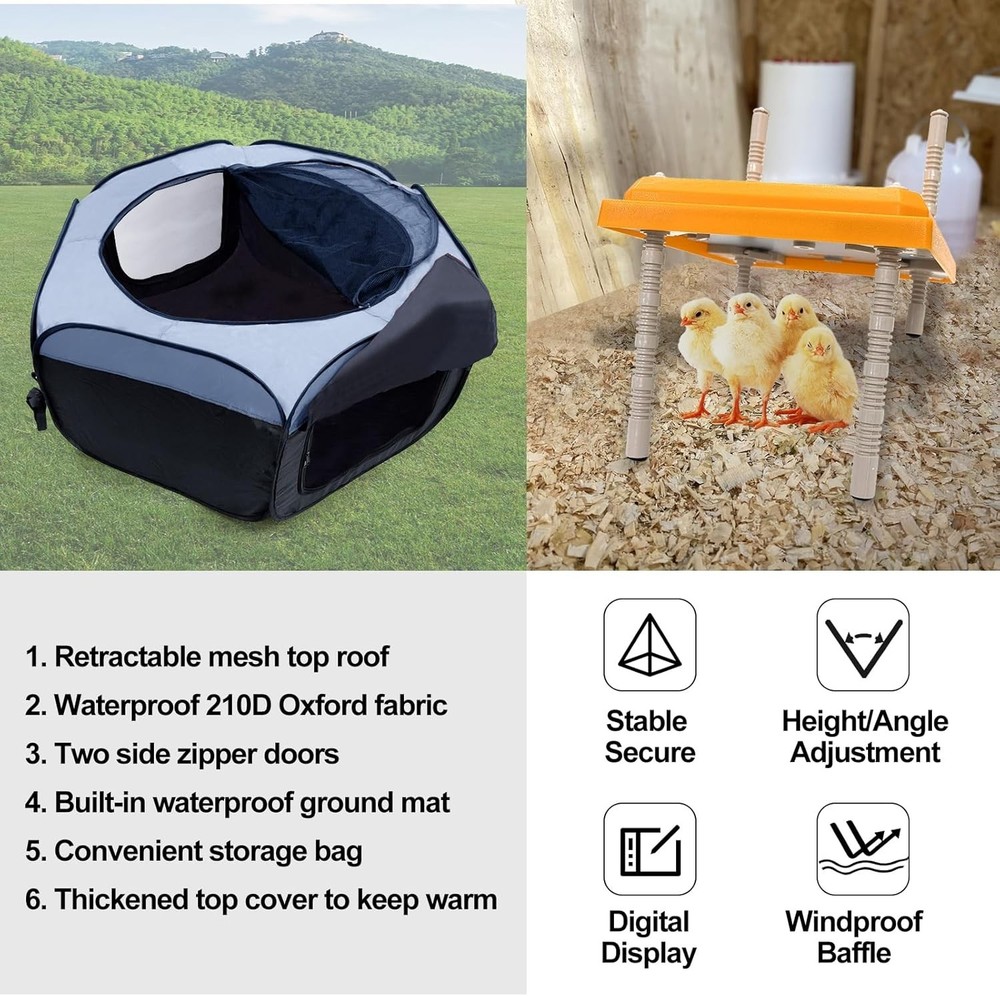 Brooder Box for Chick Starter Kit, Baby Chicken Brooder Pen/Playpen/Tent Pop-...