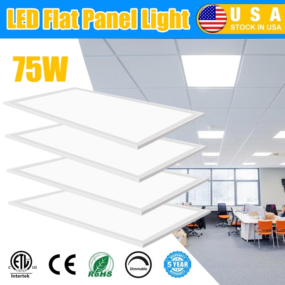 4x2FT LED Flat Panel Troffer Light 75W 7800LM Drop Ceiling Light 5000k,ETL,4Pack