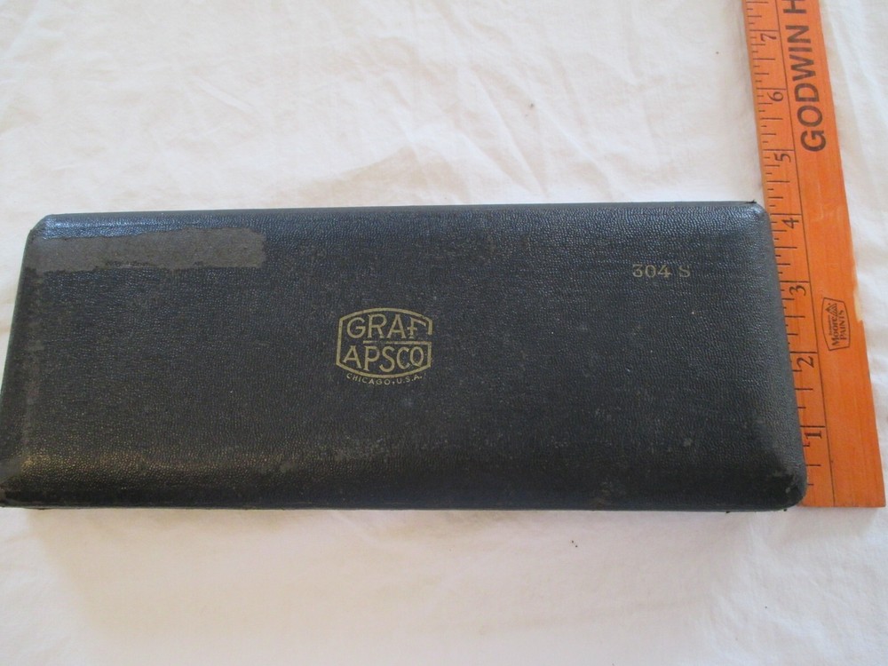 Vintage 304S Graf-Apsco Math & Engineer's 10-piece Drafting Compass Set in Case.
