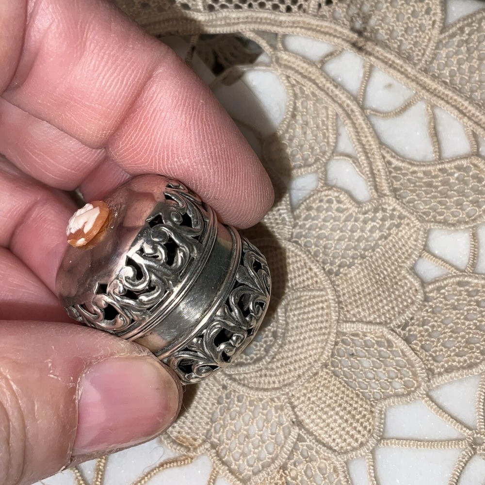 Antique Sterling Silver Thimble Holder with Thimble Cameo