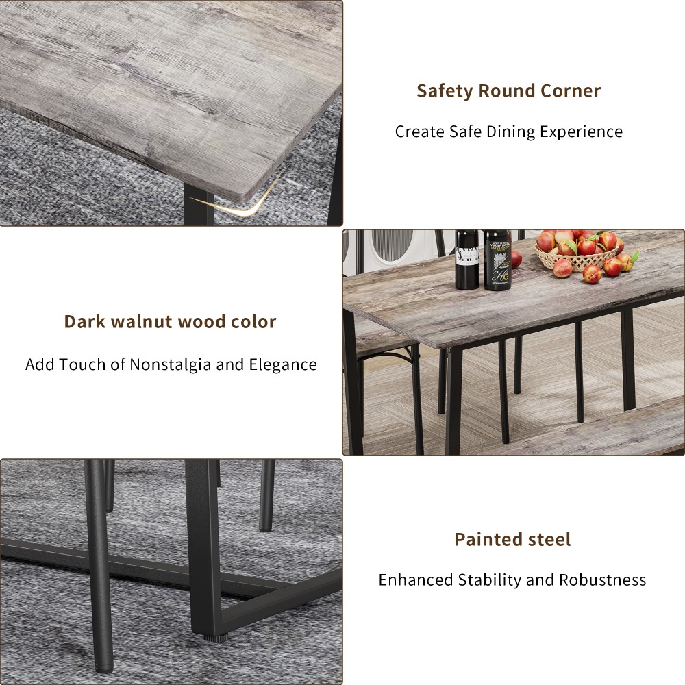 4 Piece Set Table Chair Backrest Industrial Style Solid Structure