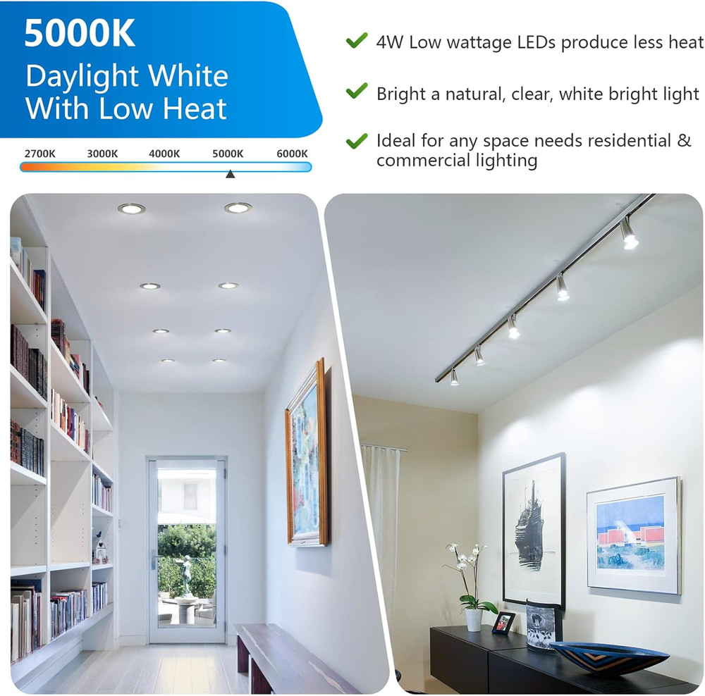 GU10 LED Light Bulb, 50 Watt Halogen Equivalent, Daylight White 5000K 450LM Non-