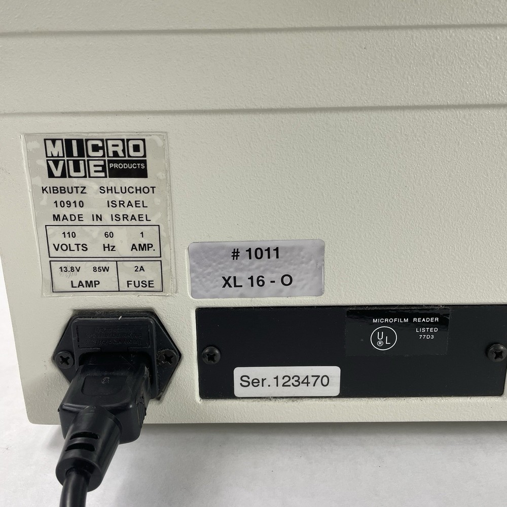Microvue Eyecom XL-16 Microfiche Reader Viewer Power-Tested