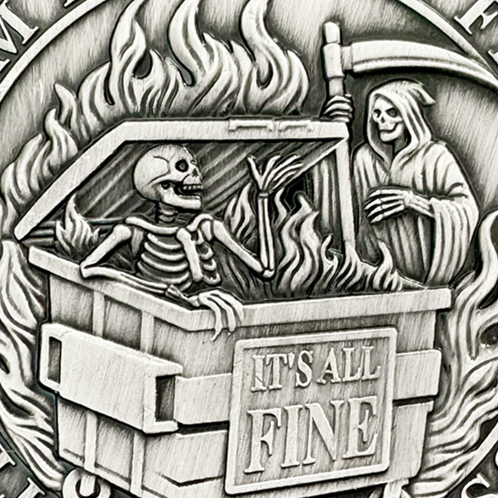 30pcs Everything Is Fine Skeleton Dumpster Fire Challenge Coin Humor Thanks Gift