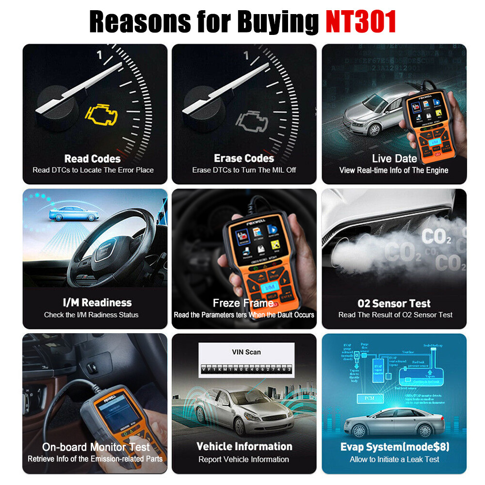 FOXWELL NT301 Automotive Car OBD2 Scanner Code Reader Engine Fault Diagnostic US