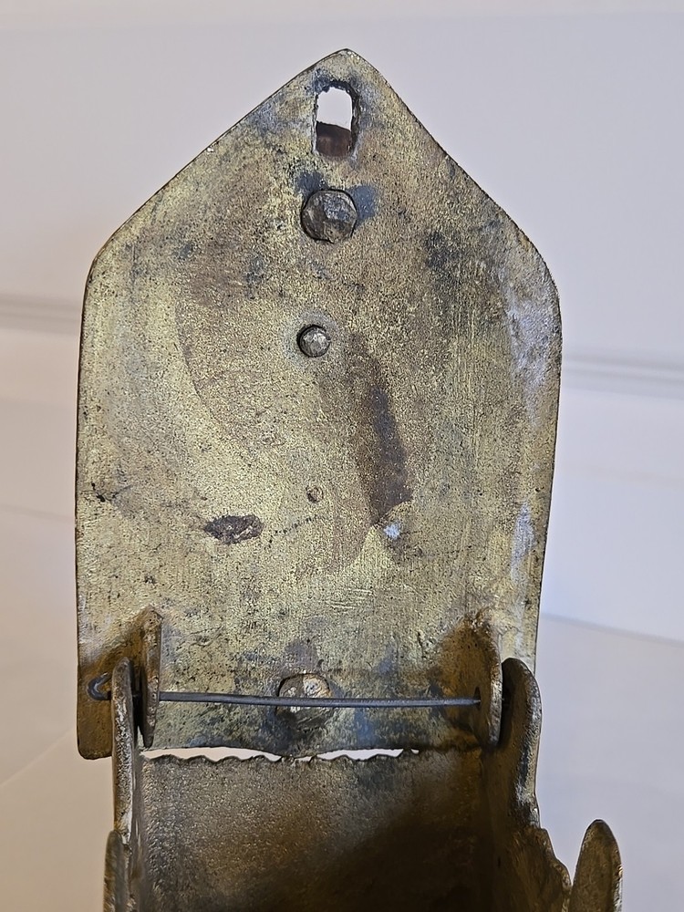 Perched Bird Design Sad Iron VTG Rustic Brass Charcoal Iron Wood Handle