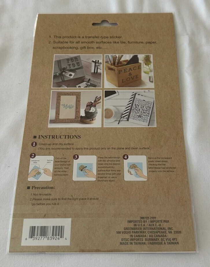 Crafter’s Square Rub on Transfers Numbers NEW