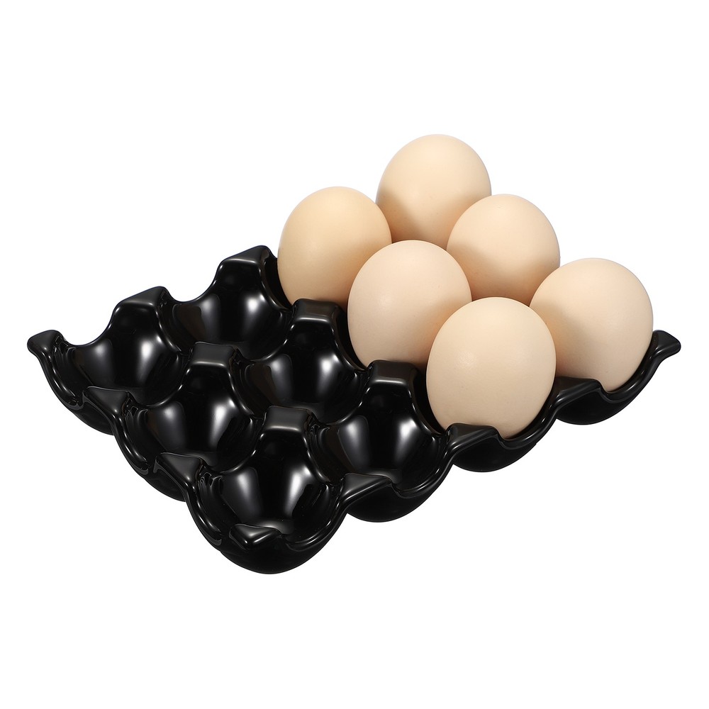 Ceramic 6 Cups Egg Tray Holder for Home Kitchen Storage, Black