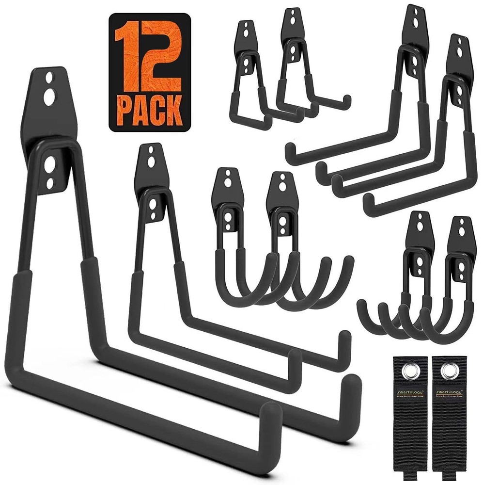 Garage Hooks, 12 Pack Wall Storage Hook Includes 2 Extension Cord Holder, Uti...
