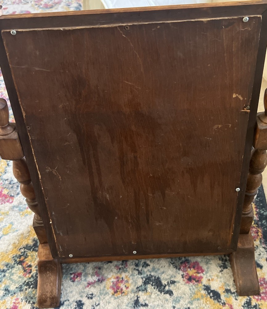 Antique rectangular pivoting shaving mirror 18”x14” w/solid wood base