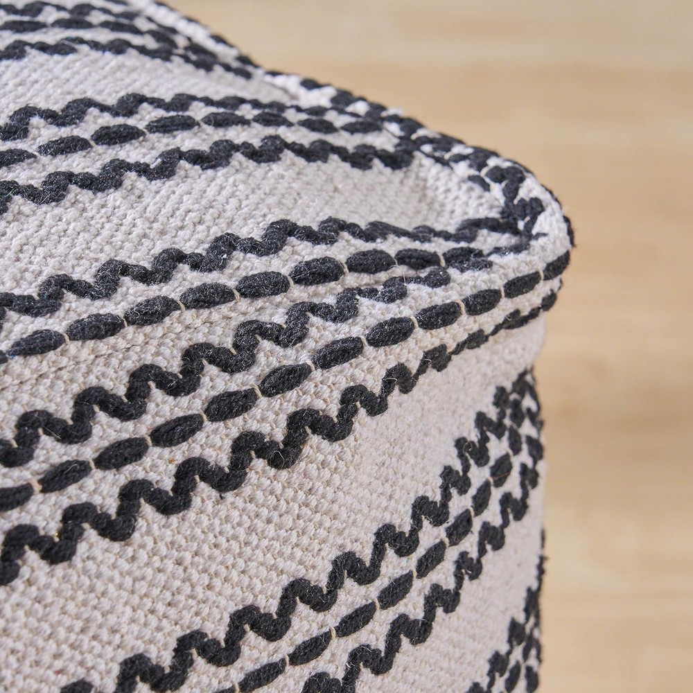 Davis Boho Cotton Pouf, Natural and Black