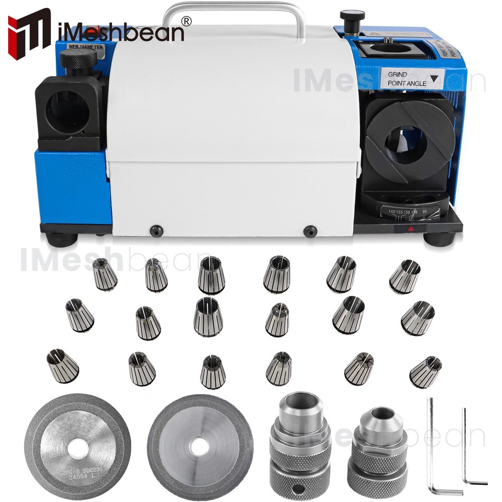 Drill Bits Sharpener 3-20mm Bits Grinder Sharpener w/CBN & SDC Wheels 18 Collets