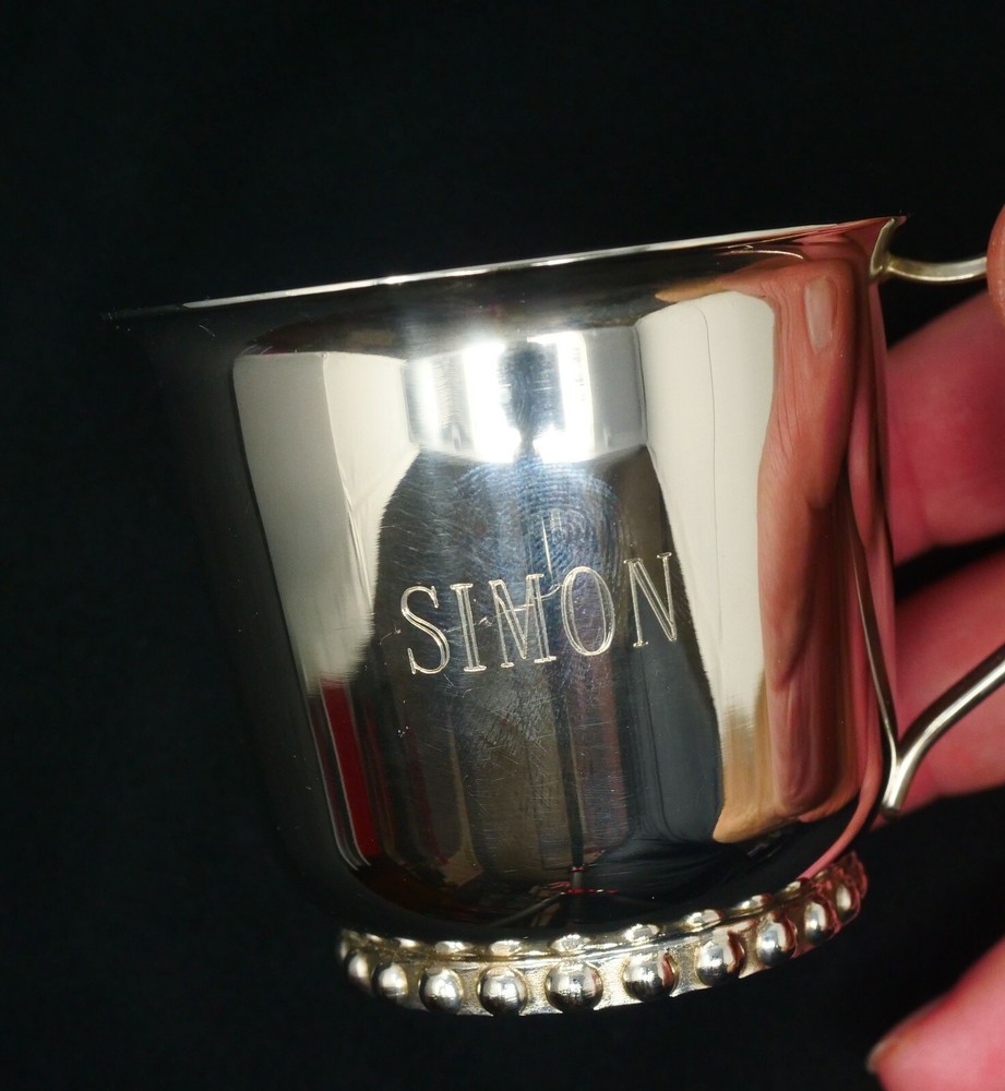 Silverplated Child's Cup Monogrammed Simon with Sippy Lid