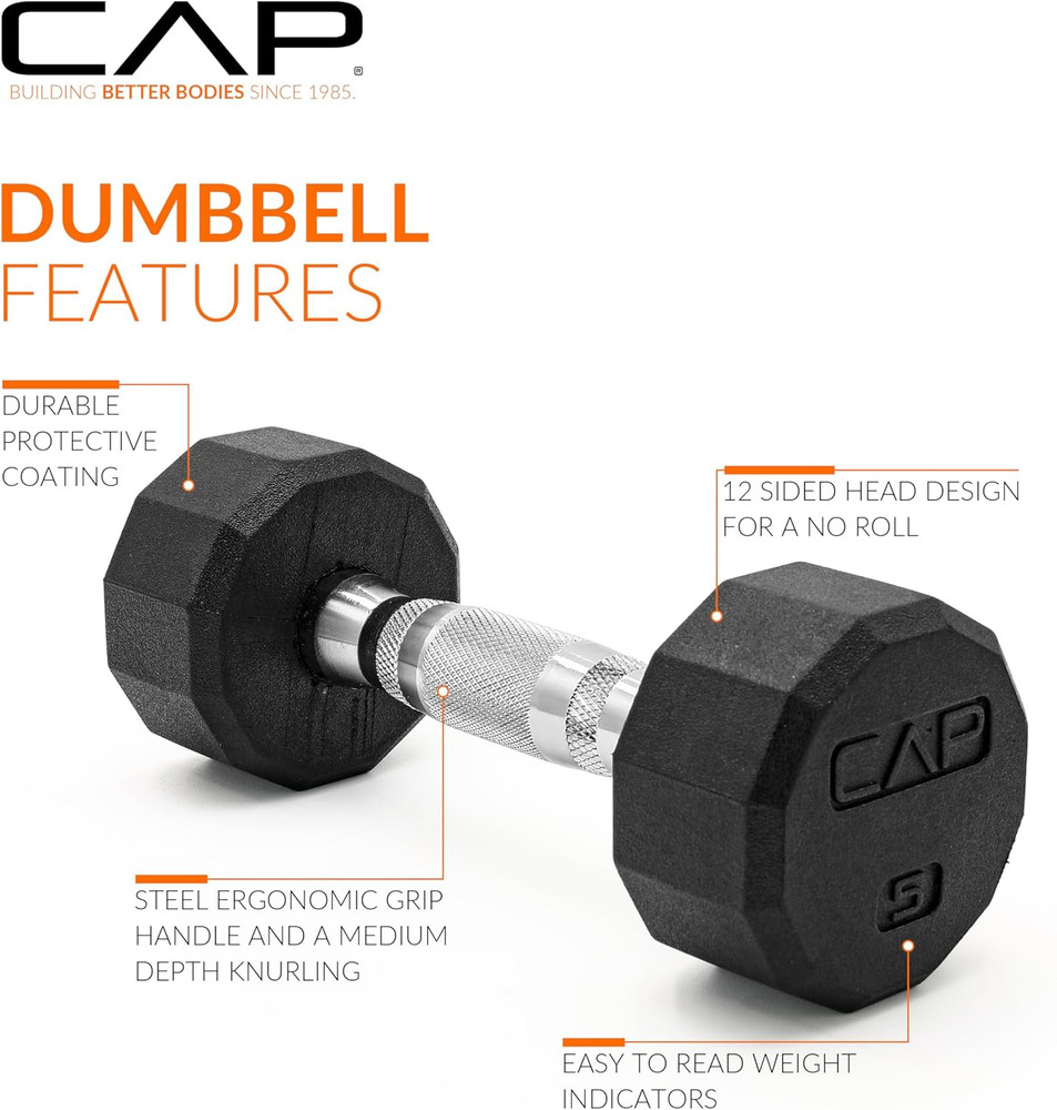 Coated Hex Dumbbell Weight - Single | 10-120 Lbs | Multiple Options